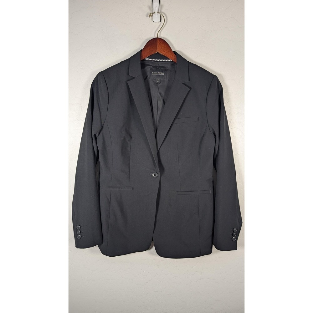 Banana Republic Blazer Womens 8 Black Long And Lean Italian Wool Lined